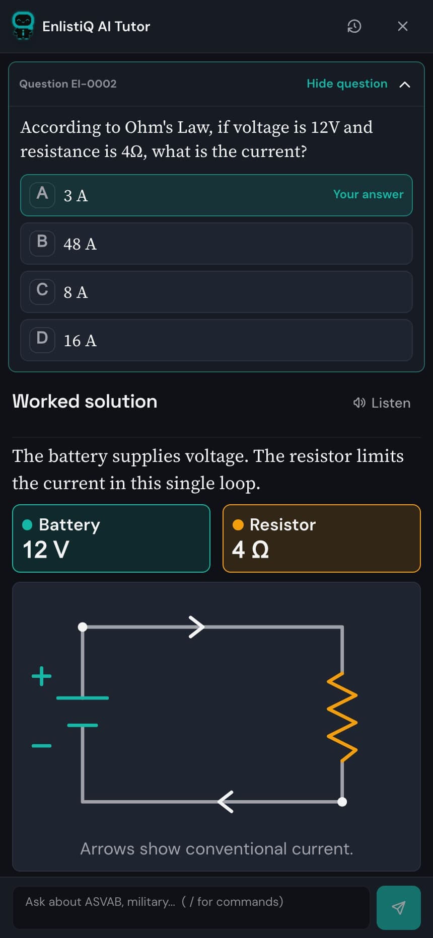 Drill guiado por IA on mobile in EnlistiQ Pro